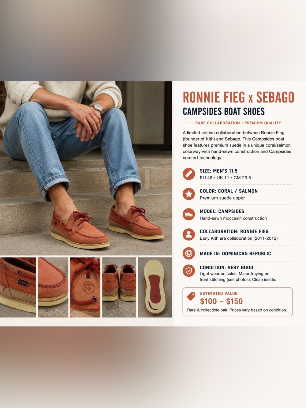 Ronnie Fieg x Senago Campsides Boat Shoes Coral Salmon Suade Tate Kith